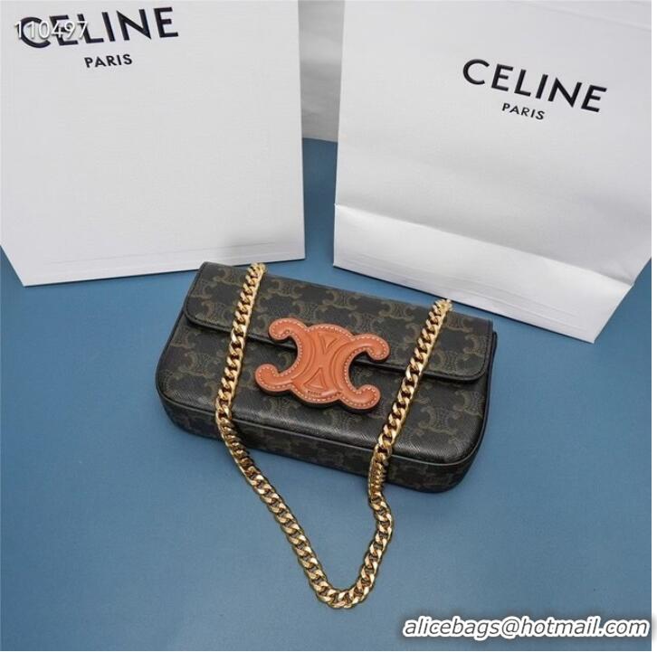 Top Quality Celine CHAIN SHOULDER BAG TRIOMPHE IN TRIOMPHE CANVAS AND CALFKSIN 199243 BROWN