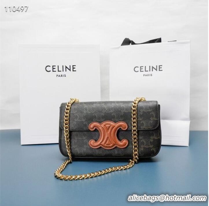 Top Quality Celine CHAIN SHOULDER BAG TRIOMPHE IN TRIOMPHE CANVAS AND CALFKSIN 199243 BROWN