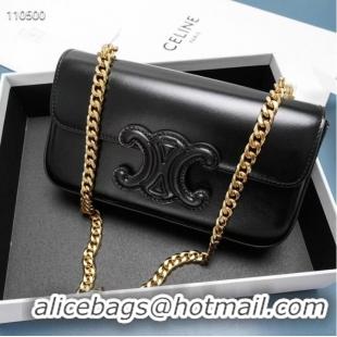 Luxury Cheap Celine CHAIN SHOULDER BAG TRIOMPHE IN SHINY CALFSKIN 199243 BLACK