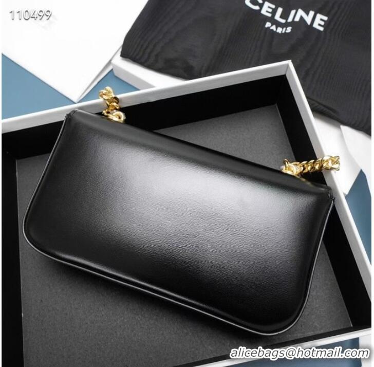 Luxury Cheap Celine CHAIN SHOULDER BAG TRIOMPHE IN SHINY CALFSKIN 199243 BLACK