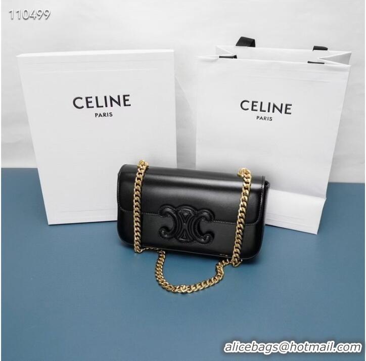 Luxury Cheap Celine CHAIN SHOULDER BAG TRIOMPHE IN SHINY CALFSKIN 199243 BLACK