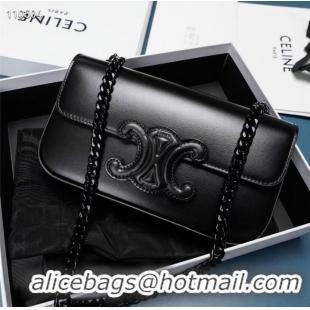 Good Looking Celine CHAIN SHOULDER BAG CUIR TRIOMPHE IN SHINY CALFSKIN 199243 BLACK & BLACK