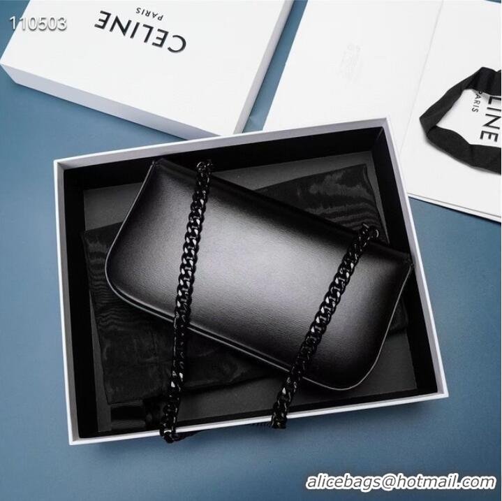 Good Looking Celine CHAIN SHOULDER BAG CUIR TRIOMPHE IN SHINY CALFSKIN 199243 BLACK & BLACK