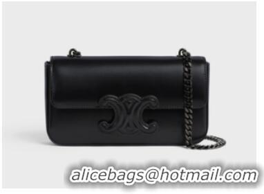 Good Looking Celine CHAIN SHOULDER BAG CUIR TRIOMPHE IN SHINY CALFSKIN 199243 BLACK & BLACK