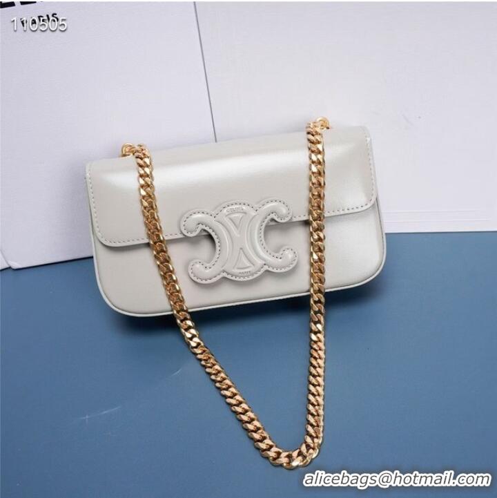 Unique Style Celine CHAIN SHOULDER BAG TRIOMPHE IN SHINY CALFSKIN 199243 PALE GREY