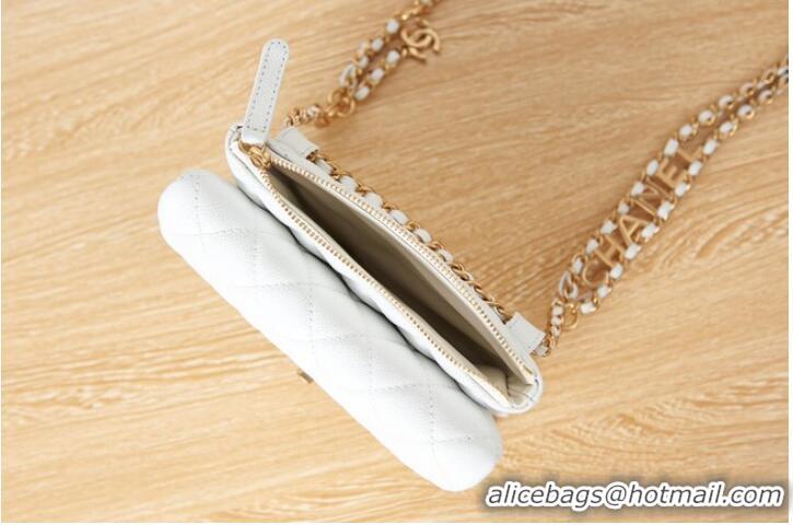 Famous Brand Chanel Grained Calfskin Shoulder Bag AS3225 White