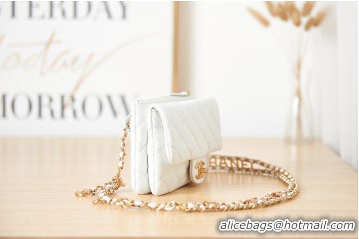 Famous Brand Chanel Grained Calfskin Shoulder Bag AS3225 White