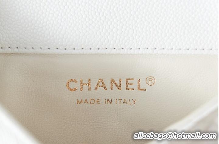 Famous Brand Chanel Grained Calfskin Shoulder Bag AS3225 White