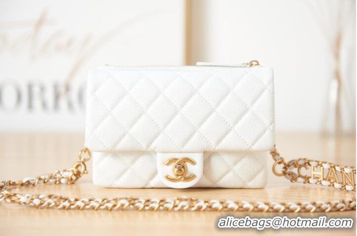 Famous Brand Chanel Grained Calfskin Shoulder Bag AS3225 White