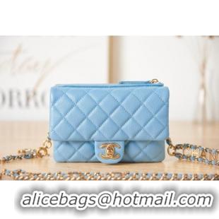 Buy Fashionable Chanel Grained Calfskin Shoulder Bag AS3225 light blue