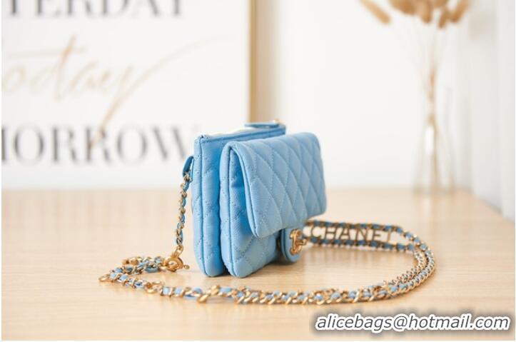 Buy Fashionable Chanel Grained Calfskin Shoulder Bag AS3225 light blue