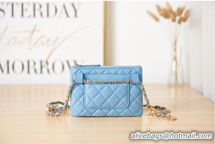 Buy Fashionable Chanel Grained Calfskin Shoulder Bag AS3225 light blue