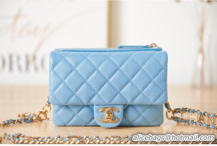 Buy Fashionable Chanel Grained Calfskin Shoulder Bag AS3225 light blue