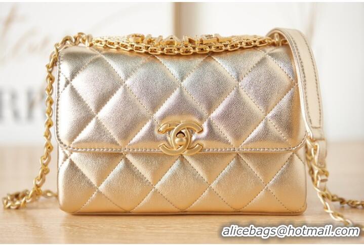 Well Crafted Chanel lambskin Shoulder Bag AS3240 gold