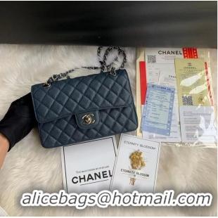 Top Design Chanel Flap Shoulder Bag Grained Caviar Leather A01113 Dark Blue Silver