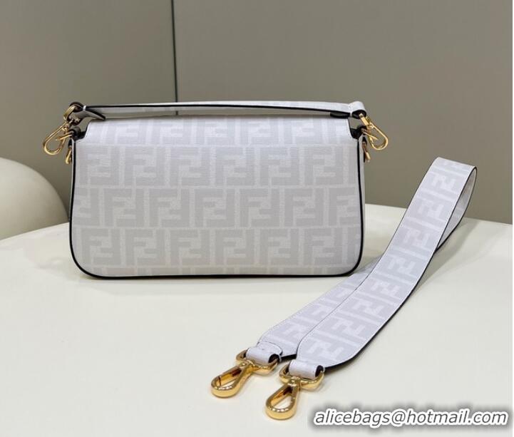 Top Quality Fendi FF glazed fabric bag with inlay Baguette 8BR600A white