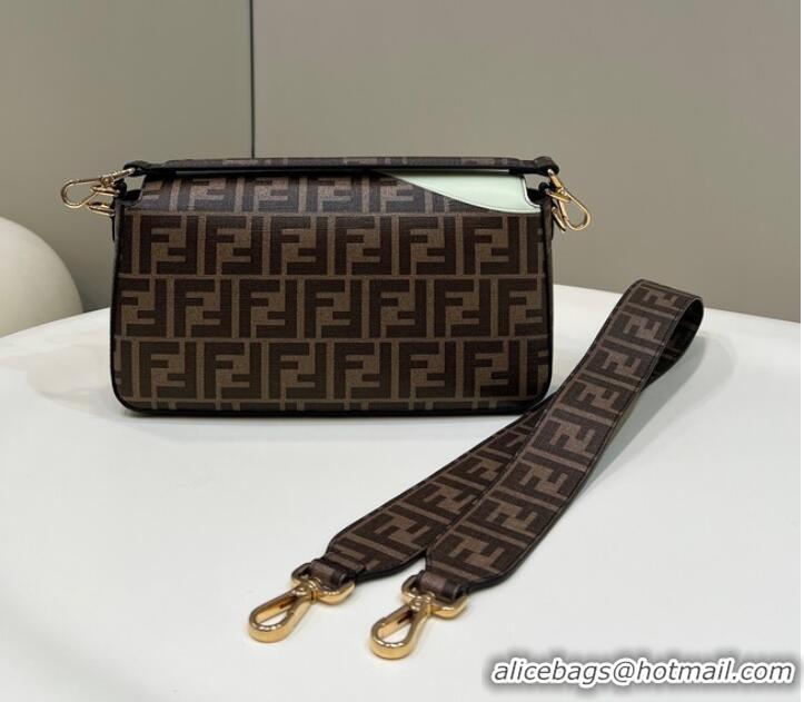 Good Product Fendi FF glazed fabric bag with inlay Baguette 8BR600A brown&yellow