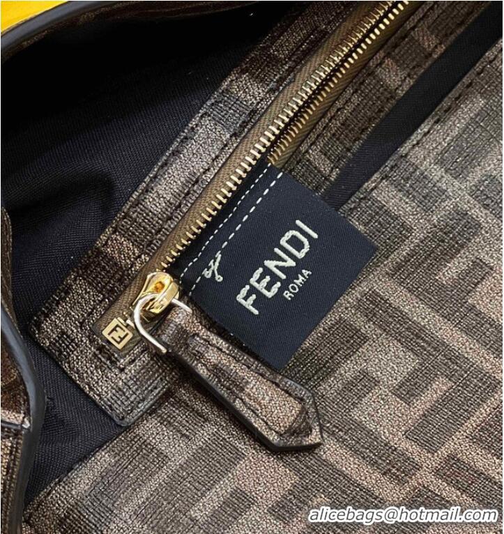 Good Product Fendi FF glazed fabric bag with inlay Baguette 8BR600A brown&yellow