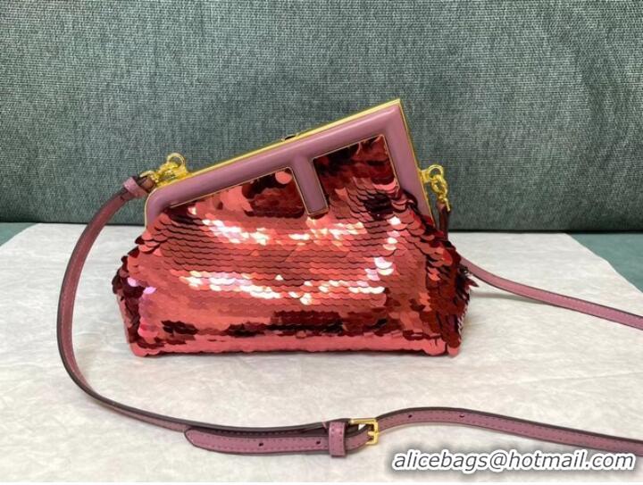 Super Quality Fendi First Small sequinned bag 8BP129 red