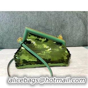 Top Quality Fendi First Small sequinned bag 8BP129 green