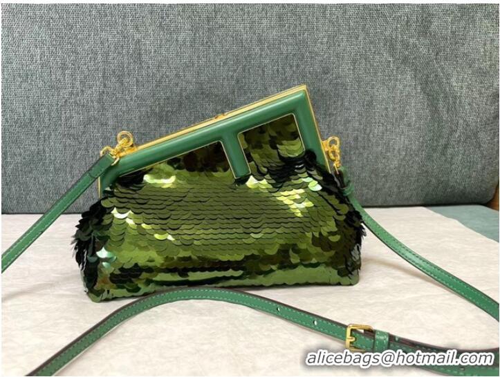 Top Quality Fendi First Small sequinned bag 8BP129 green