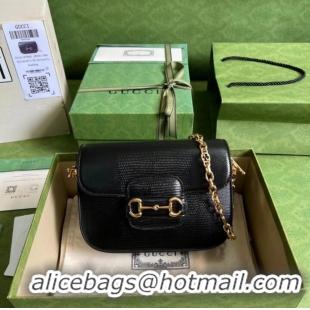 Promotional Gucci Horsebit 1955 lizard mini bag 675801 black