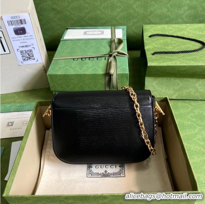 Promotional Gucci Horsebit 1955 lizard mini bag 675801 black