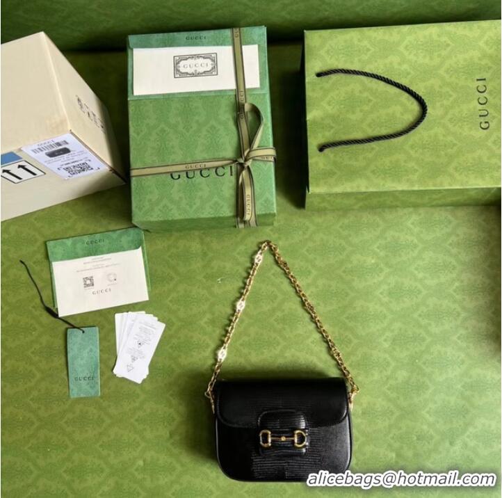 Promotional Gucci Horsebit 1955 lizard mini bag 675801 black