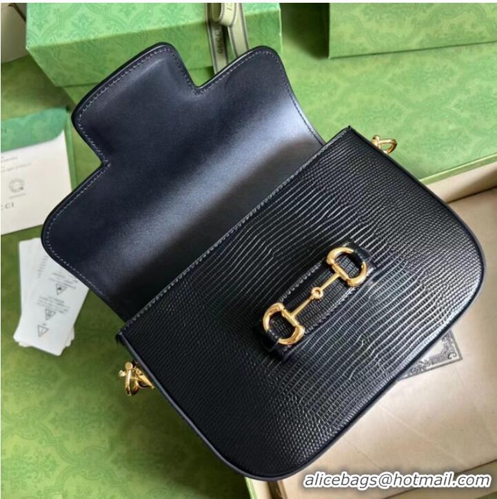 Promotional Gucci Horsebit 1955 lizard mini bag 675801 black