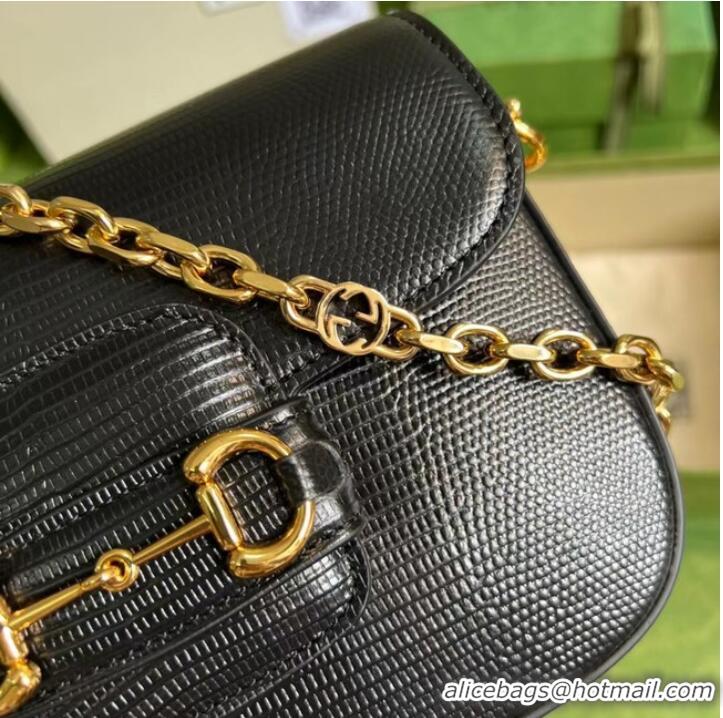 Promotional Gucci Horsebit 1955 lizard mini bag 675801 black