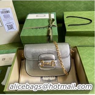 Pretty Style Gucci Horsebit 1955 lizard mini bag 675801 Silver