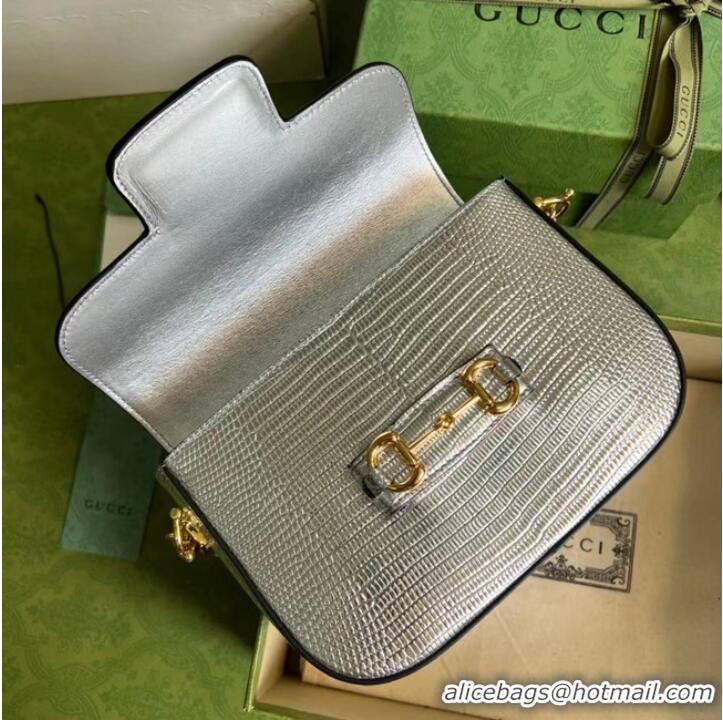 Pretty Style Gucci Horsebit 1955 lizard mini bag 675801 Silver