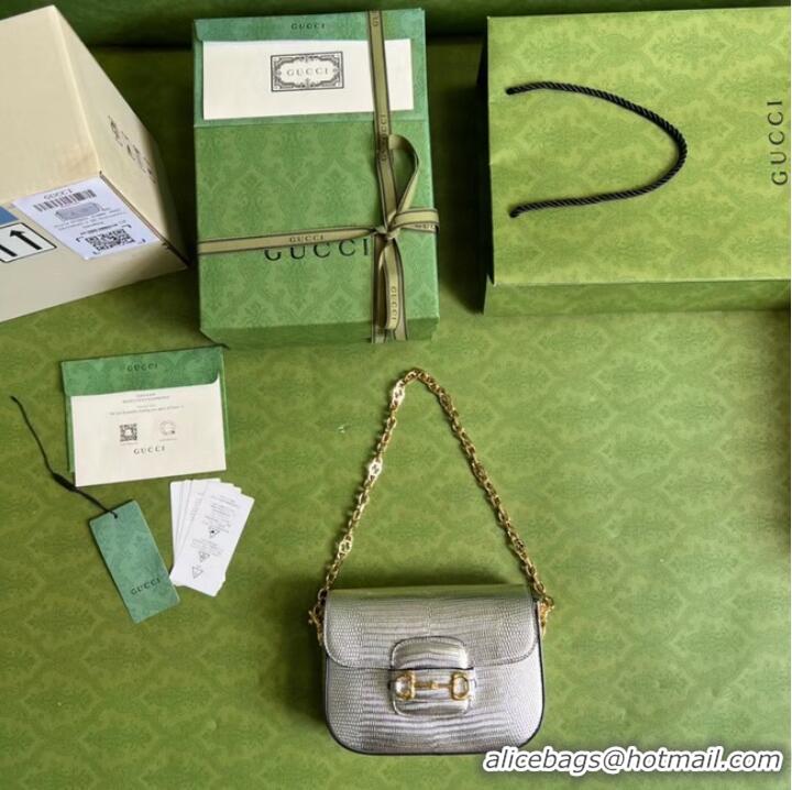 Pretty Style Gucci Horsebit 1955 lizard mini bag 675801 Silver