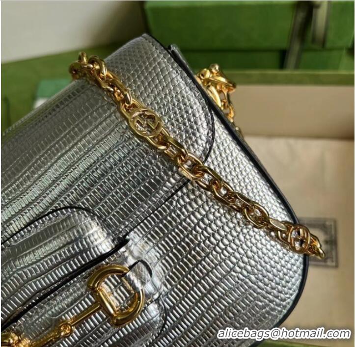 Pretty Style Gucci Horsebit 1955 lizard mini bag 675801 Silver