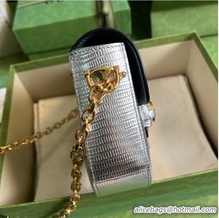 Pretty Style Gucci Horsebit 1955 lizard mini bag 675801 Silver