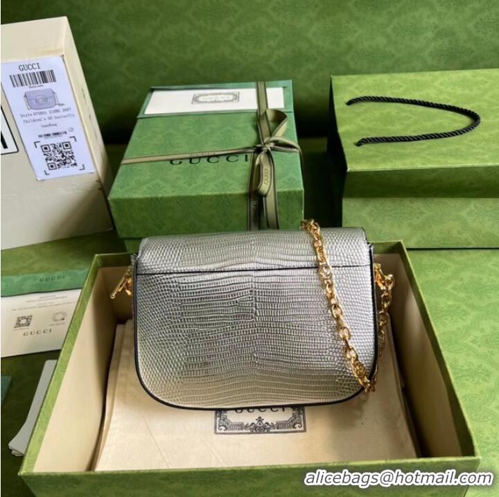 Pretty Style Gucci Horsebit 1955 lizard mini bag 675801 Silver