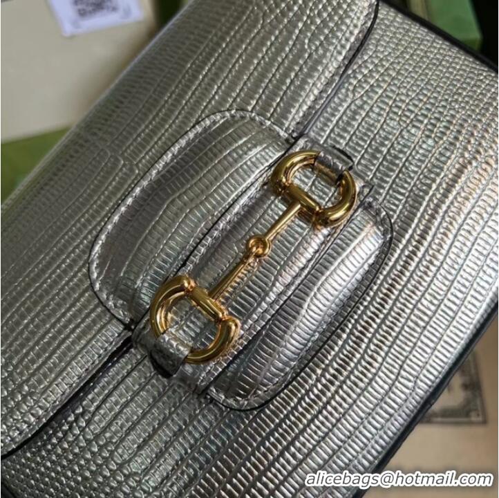 Pretty Style Gucci Horsebit 1955 lizard mini bag 675801 Silver