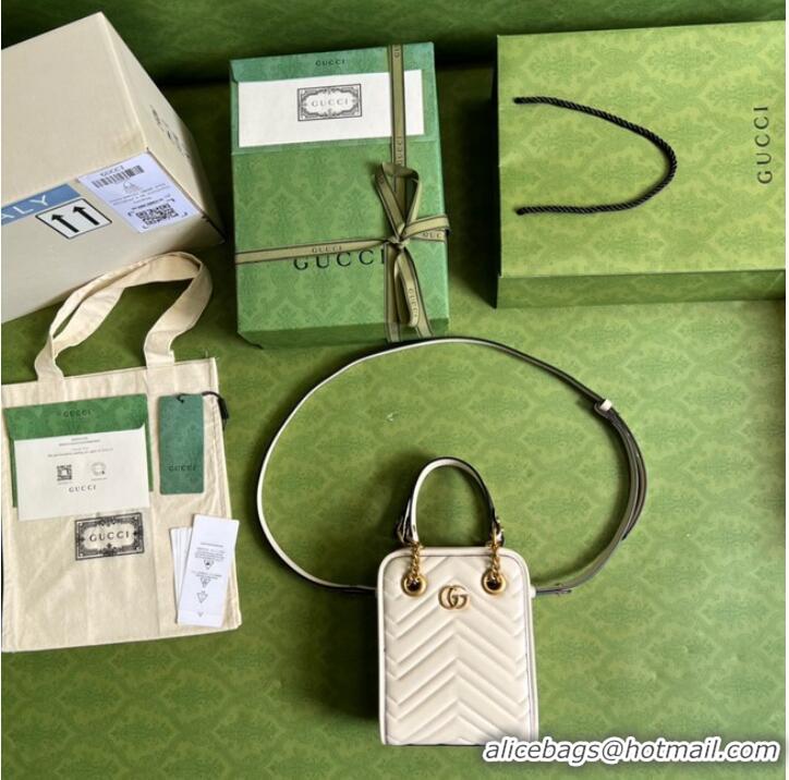 Top Quality Gucci GG Marmont matelassé mini bag 696123 White