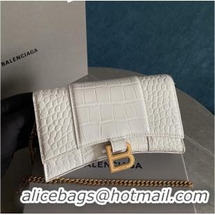 Top Quality Balenciaga HOURGLASS Wallet With Chain Crocodile Embossed 656050 White