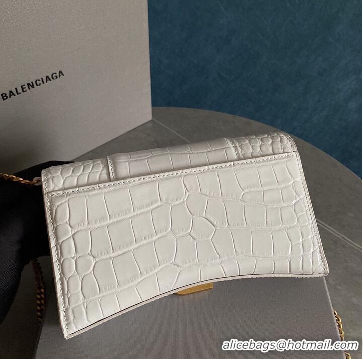 Top Quality Balenciaga HOURGLASS Wallet With Chain Crocodile Embossed 656050 White