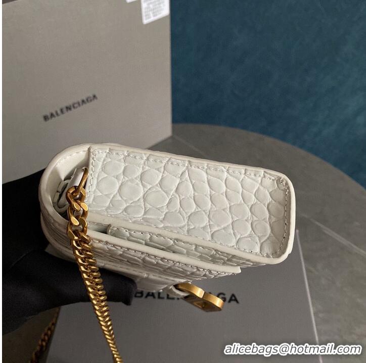 Top Quality Balenciaga HOURGLASS Wallet With Chain Crocodile Embossed 656050 White