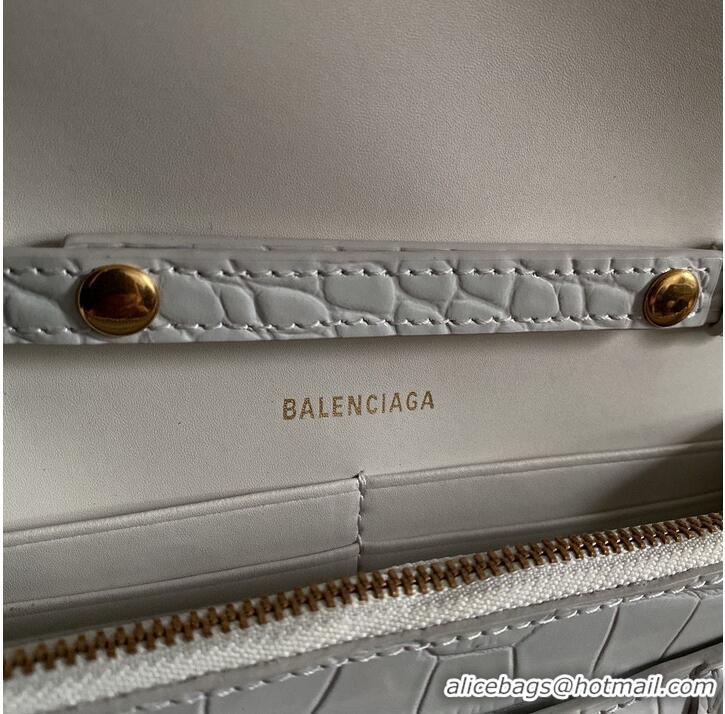 Top Quality Balenciaga HOURGLASS Wallet With Chain Crocodile Embossed 656050 White