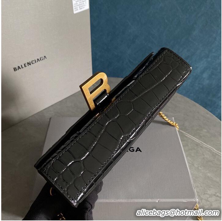 Well Crafted Balenciaga HOURGLASS Wallet With Chain Crocodile Embossed 656050 Black