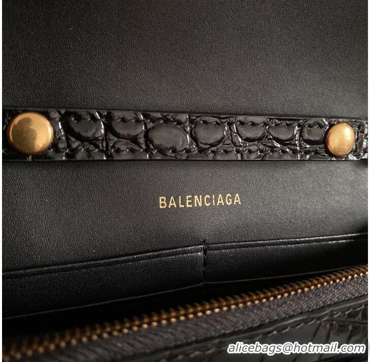 Well Crafted Balenciaga HOURGLASS Wallet With Chain Crocodile Embossed 656050 Black