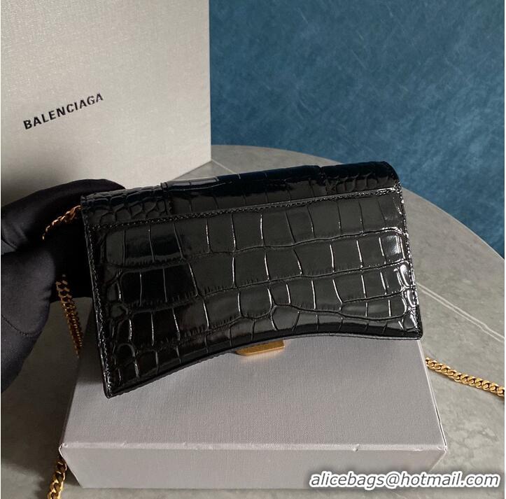 Well Crafted Balenciaga HOURGLASS Wallet With Chain Crocodile Embossed 656050 Black