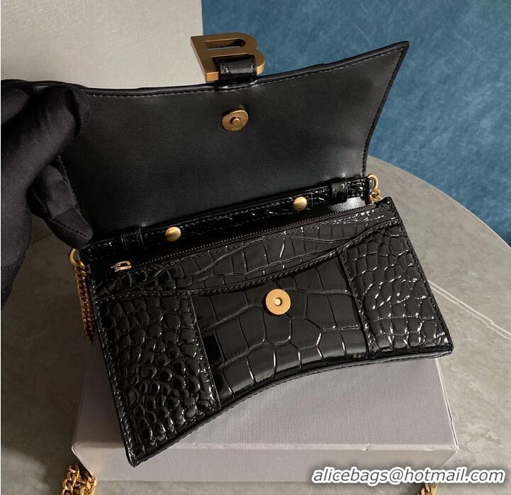 Well Crafted Balenciaga HOURGLASS Wallet With Chain Crocodile Embossed 656050 Black