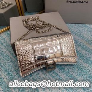 Original Cheap Balenciaga HOURGLASS Wallet With Chain Crocodile Embossed B656050