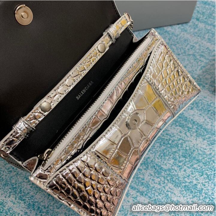 Original Cheap Balenciaga HOURGLASS Wallet With Chain Crocodile Embossed B656050