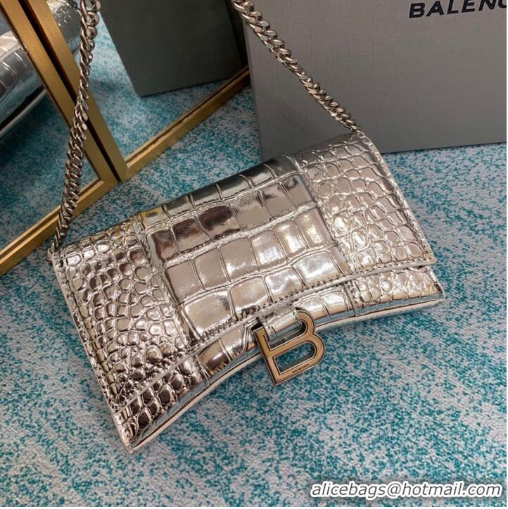 Original Cheap Balenciaga HOURGLASS Wallet With Chain Crocodile Embossed B656050