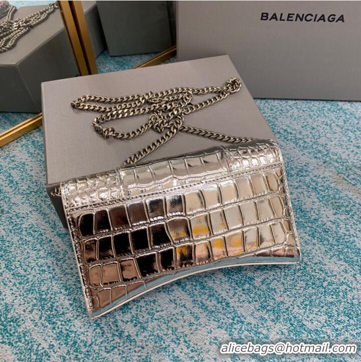 Original Cheap Balenciaga HOURGLASS Wallet With Chain Crocodile Embossed B656050